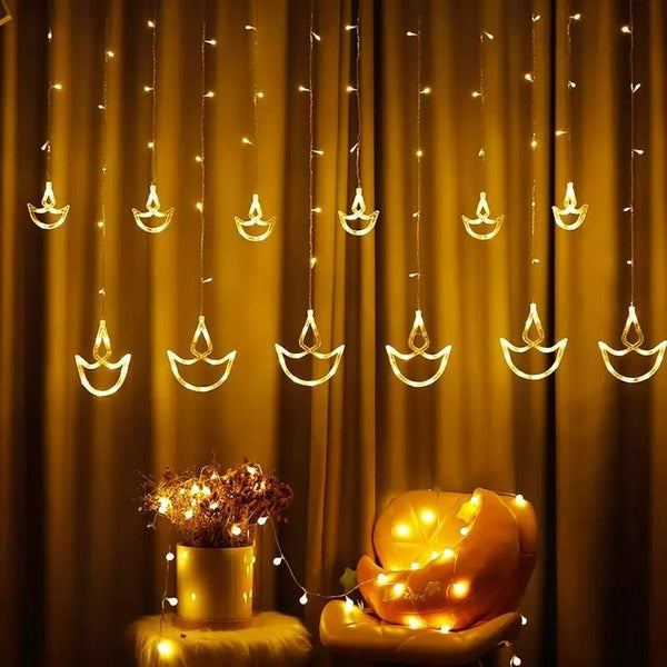 12 Diyas Curtain Led and Festive Lights