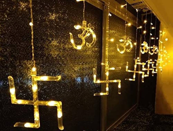 Om Swastik Curtain and Diwali Lights  With 8 Flashing Modes For Diwali Decoration