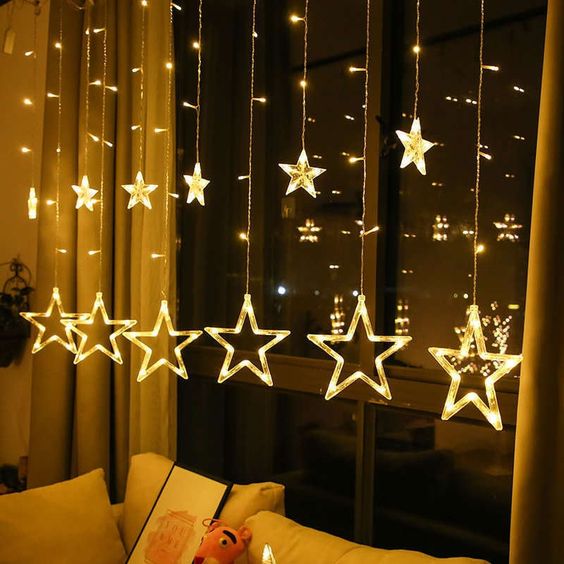 12 Stars Curtain Led Festive Lights | Decoration for Diwali , Wedding, New Year and Home.