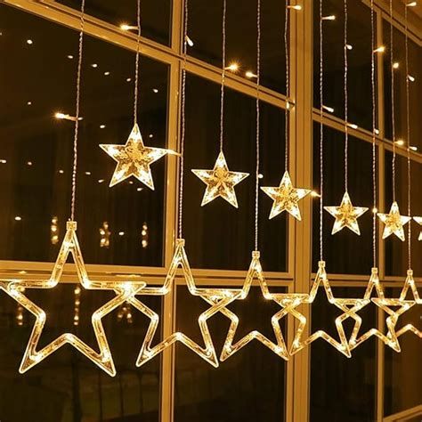 Star Curtain Light | 6 Big Star 6 Small Star Light | with 8 Flashing Modes | Warm White light .