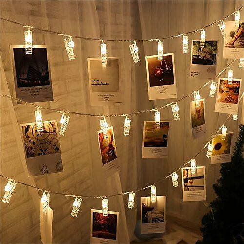 Photo Clip LED String Lights for Photo Hanging | 16pc photo clip LED.